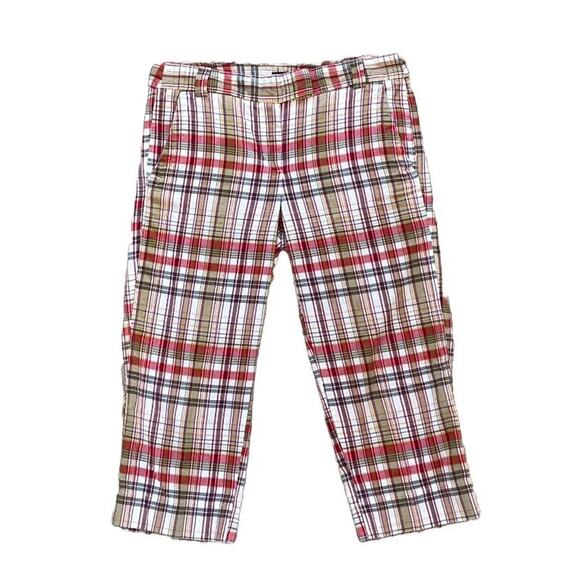 J. Crew Y2K Favorite Fit, Mid Rise Red Tan Plaid Capri Pant/Clam Diggers, Size 2 - Picture 1 of 10
